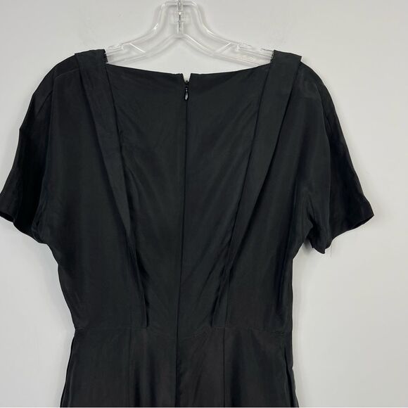 & Other Stories Black 100% Silk Hourglass Pinup Goth Midi Dress Pockets 36 S 4 - Picture 11 of 16